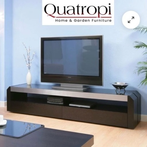 【超美品‼️】定価16万♪ Quatropi 200cm幅ローボード テレビ台 収納家具 天板ブラック強化ガラス ヘアライン仕上げアルミフレーム ブラックオーク♪