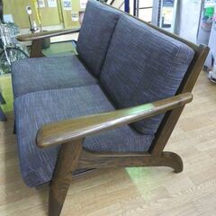お値下げ！2人掛けソファ 札幌ファニシング オリジナル家具 カムイシリーズ タモ材 ブラウン 張地ブラウン系ファブリック　西岡店の画像