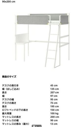 IKEAロフトベッドデスク付き (M) 一宮のベッド《ロフトベッド
