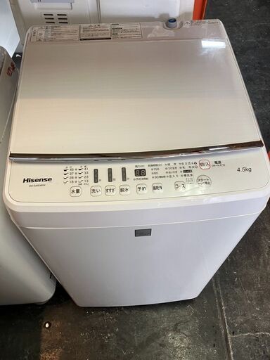 ☆中古￥7,800！【目玉商品！】Hisense　4.5kg洗濯機　家電　HW-G45E4KW型　2017年製　【BC079】