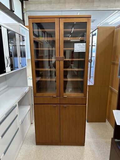 特別値引き★ジモティ割あり★  食器棚 茶 H194×D42×W80 クリーニング済み TJ4745