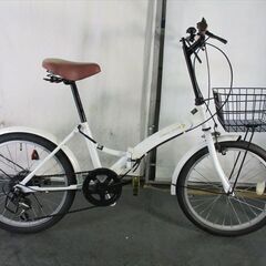 D370　★8500円★　折りたたみ中古自転車【20インチ 　白　かご付き】