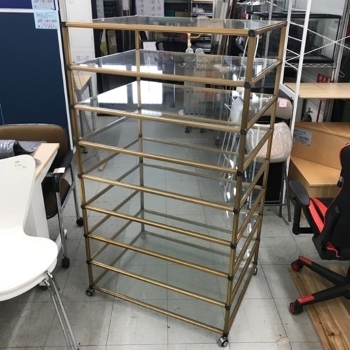 キャスター付きガラスラック　※ガラス棚チップあり