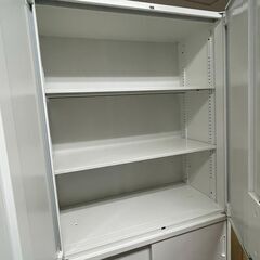 スチール書庫 2段セット オフィス ロッカー 鍵付き ホワイト 収納 事務