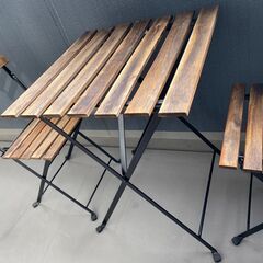 IKEA TÄRNÖ テルノー テーブル＆チェア2脚 屋外用, ブラック/ライトブラウンステインの画像
