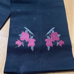 袋帯 帯 着物 振袖 浴衣 和装　紺　刺繍花　アンティーク　ピンクの画像