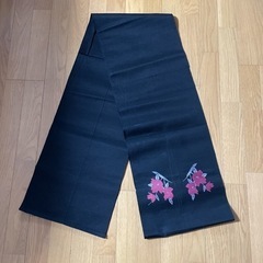 袋帯 帯 着物 振袖 浴衣 和装　紺　刺繍花　アンティーク　ピンクの画像