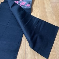 袋帯 帯 着物 振袖 浴衣 和装　紺　刺繍花　アンティーク　ピンクの画像