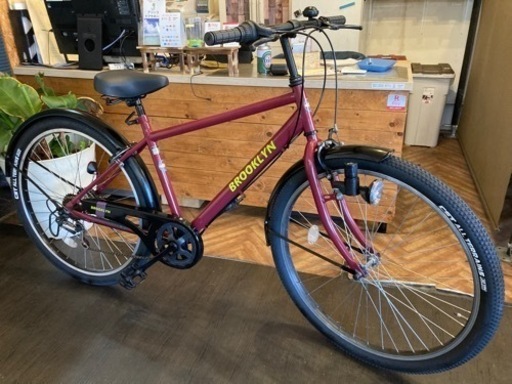 【前後タイヤ新品！】6段変速　シティMTB 27.5インチ自転車　ワインレッド