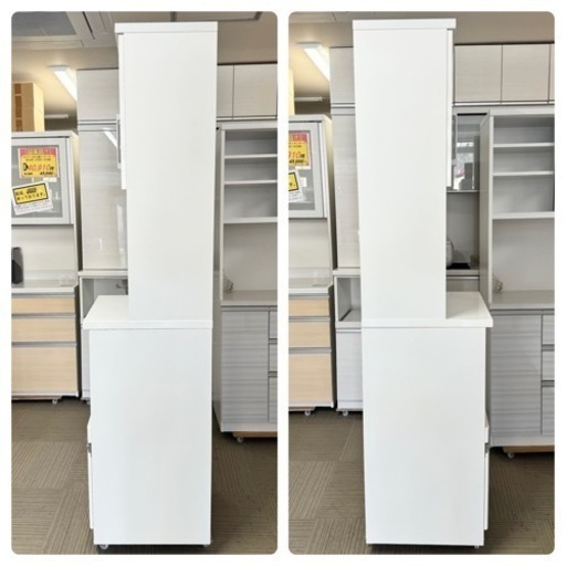 【超美品‼️】ニトリ 60cm幅レンジボード(クリスナ60) 食器棚 キッチン収納家具 鏡面仕上げホワイト♪