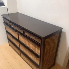 タンス　アジアン家具　ラタン　3段の画像