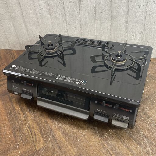 終 Rinnai リンナイ ガステーブル LPガス用 KGM64BK2L 2口 ガスコンロ グリル付 左強火力 ガスコンロ 2019年製 スパーク確認済 24c菊-