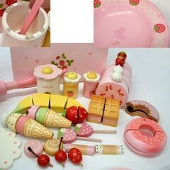 マザーガーデン 木のおままごと まとめて　野いちご スウィートカフェリボン の一部/料理器具他/ピンク　☆ PayPay(ペイペイ)決済可能 ☆ 札幌市 豊平区 平岸 平岸店の画像