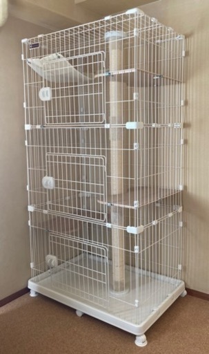 【取引終了】アイリスオーヤマ キャットタワー付ケージ ワイド オフホワイトPCLC-903