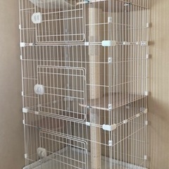 【取引終了】アイリスオーヤマ キャットタワー付ケージ ワイド オフホワイトPCLC-903