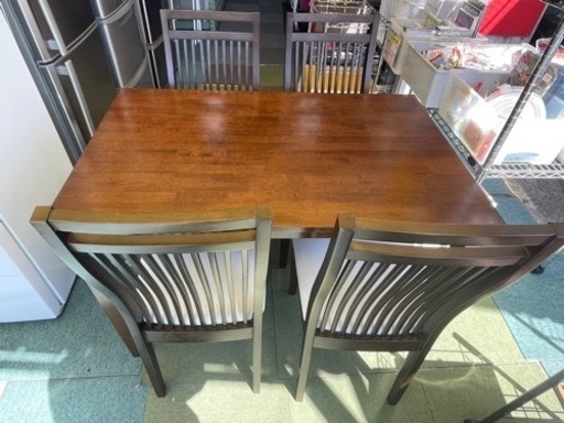 【リサイクルサービス八光】幅110㎝　ダークブラウン　4人掛けダイニングセット