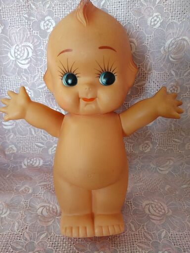 昭和レトロ キューピー人形 赤羽 黒 ブルー 2色 目 高さ29cm 幅10cm 超お買い得