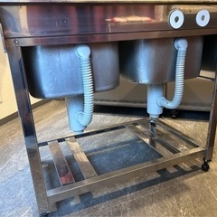 【最終日】2槽 シンク 流し台 台付き 蛇口付き 業務用 店舗用 厨房機器 飲食店 ★直接引き取り歓迎の画像