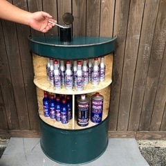 ドラム缶　テーブル　棚　レトロ感　おしゃれ棚　リメイクの画像