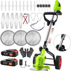 ★新品未使用★草刈り機　芝刈り機　充電式　バッテリー2個付　4種類替刃　伸縮ポール　角度調整可