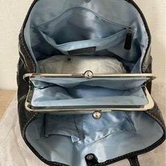 本物 COACH 本革 レザーがま口 トートバックレディースブラック柄の画像
