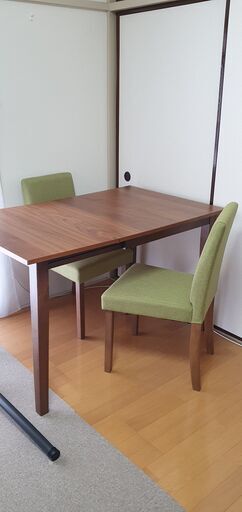 【お取引中】ダイニングセット（伸縮テーブル75cm〜120cm＋椅子2脚）