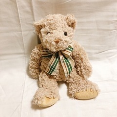 グリーン ベージュ チェック リボン テディベア くま ぬいぐる...