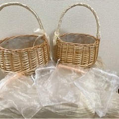 【美品/セット】フラワーシャワー カゴ オーガンジー ギフトバッグ 造花の画像