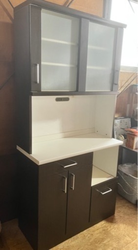 引戸 レンジボード 食器棚  上下分割 現状品  キッチンボード 家電ボード