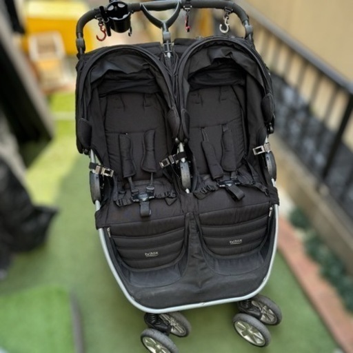 2人乗りベビーカー｜双子｜かんたん折りたたみ｜ドリンクホルダー、フック、クリップ付いてます！