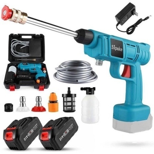 高圧洗浄機★バッテリー2個 コードレス タンクレス 直射 拡散 ハンディ 軽量 ポータブル 切替ノズル付き ケース付 日本語説明書