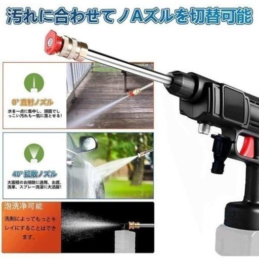 高圧洗浄機★バッテリー2個 コードレス タンクレス 直射 拡散 ハンディ 軽量 ポータブル 切替ノズル付き ケース付 日本語説明書