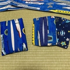プラレール　給食ナフキン(ランチマット) エプロン　ティッシュカバーの画像