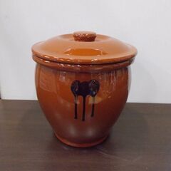 常滑焼 5号 かめ 丸壺蓋付 9.0L 梅干・味噌/漬物など 保存 つぼ フタ付き 高さ約27㎝ 札幌市東区 新道東店の画像