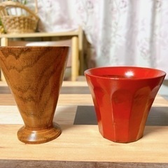 天然木と会津漆塗りカップ
