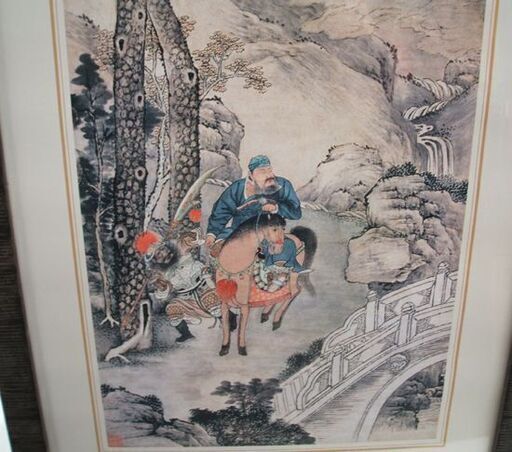 大三国志展 2008 額装アートポスター 関羽 水墨画モチーフ 李士達 関壮繆立馬 53×27 東京富士美術館開館25周年　☆ PayPay(ペイペイ)決済可能 ☆ 札幌市 豊平区 平岸 平岸店
