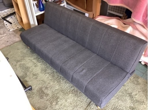【リサイクルサービス八光】幅178cm　3人掛け　リクライニングソファベッド　ダークグレー