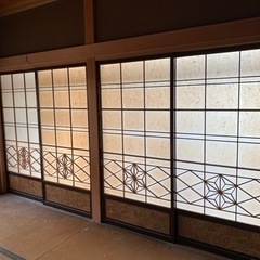 室内建具　障子（紙×ガラス)組子細工　中古　2セット