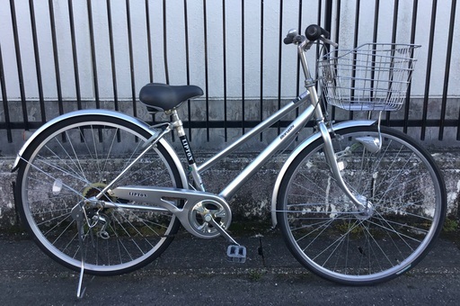 ＜美品車＞マルイシサイクル・27インチ自転車・外装6段変速 両立スタンド。 LEDオートライト、鍵付き シルバー