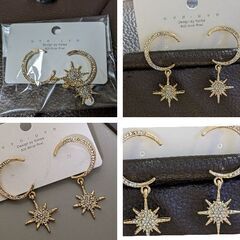 月と星のスタッドピアス（新品）の画像