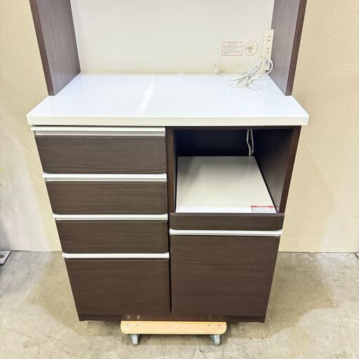W 16324  NITORI 2枚ガラス扉キッチンボード　食器棚　幅80cm   ◆大阪市内・東大阪市他 5,000円以上ご購入で無