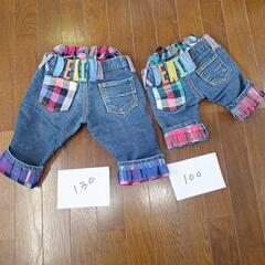 100㎝と130㎝お揃いでデニム子供用品 キッズ用品 子供服の画像