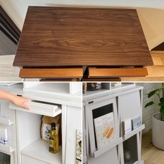 【商談中】収納　木目調ディスプレイラック　4フラップ扉　幅75cm　ダークブラウン　シェルフ　棚の画像