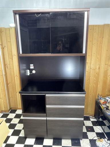 【配送込み】松田家具　ジェイレンジ　レンジボード　ブラウン系　2分割可能　食器棚　975×485×1985