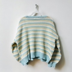 大きいサイズ　春色 ボーダー ニット セーターの画像