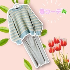 大きいサイズ　春色 ボーダー ニット セーターの画像