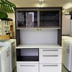 【お取引中】幅120 大川家具 オープンダイニングボード 食器家電収納  レンジボード レンジ台 ブラウン/ホワイト ★2326★の画像