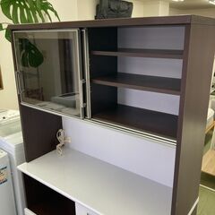 【お取引中】幅120 大川家具 オープンダイニングボード 食器家電収納  レンジボード レンジ台 ブラウン/ホワイト ★2326★の画像
