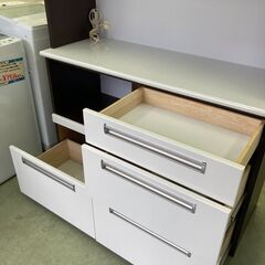 【お取引中】幅120 大川家具 オープンダイニングボード 食器家電収納  レンジボード レンジ台 ブラウン/ホワイト ★2326★の画像