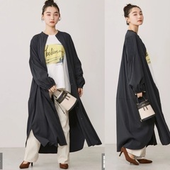 【新品】ワンピースにもロングカーディガンにも◎ ノーカラーロング...